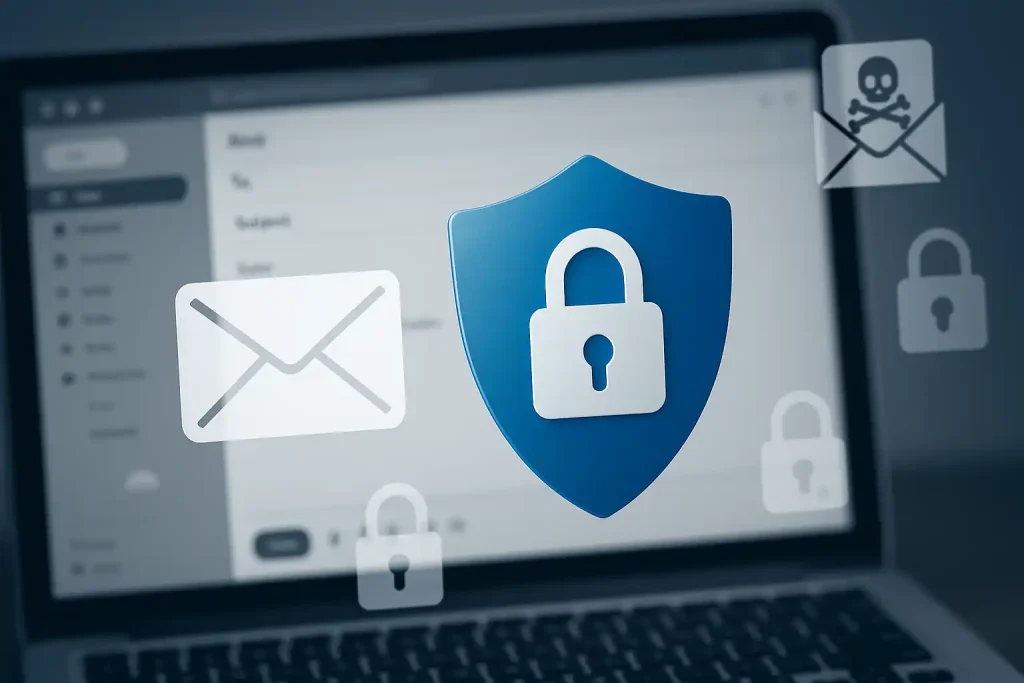 Barracuda email security shield protecting inbox with spam filtering and malware defense visuals