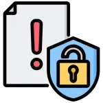 Secure document icon with red alert and padlocked shield for data protection