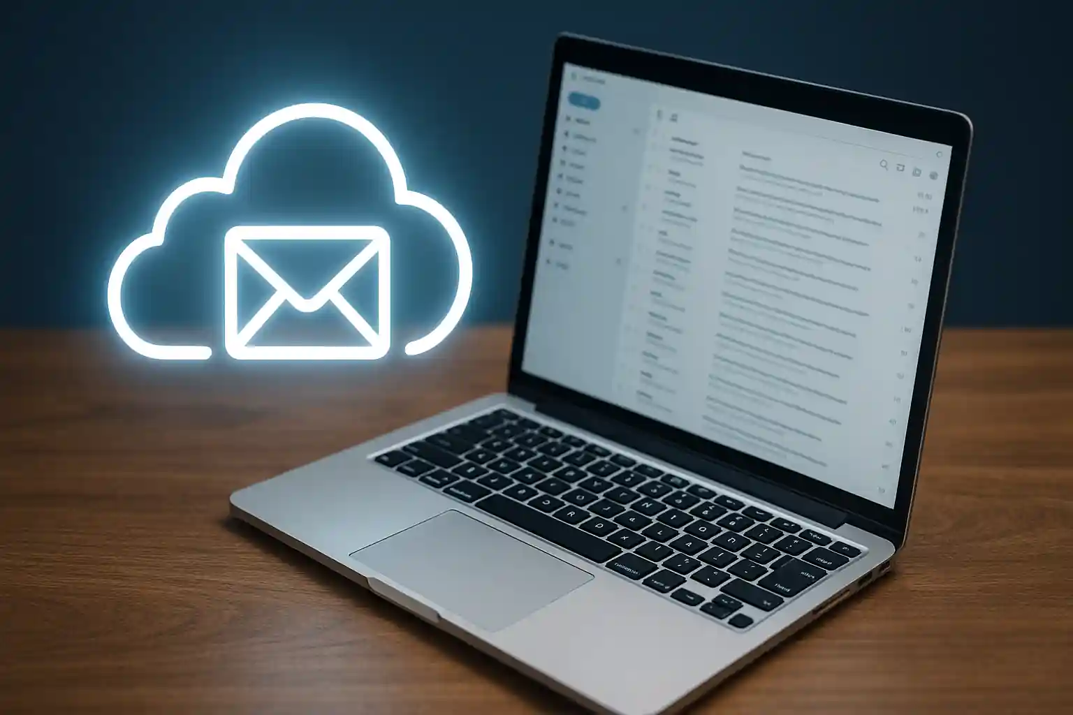 Realistic illustration of cloud email security with glowing cloud, laptop, and smartphone