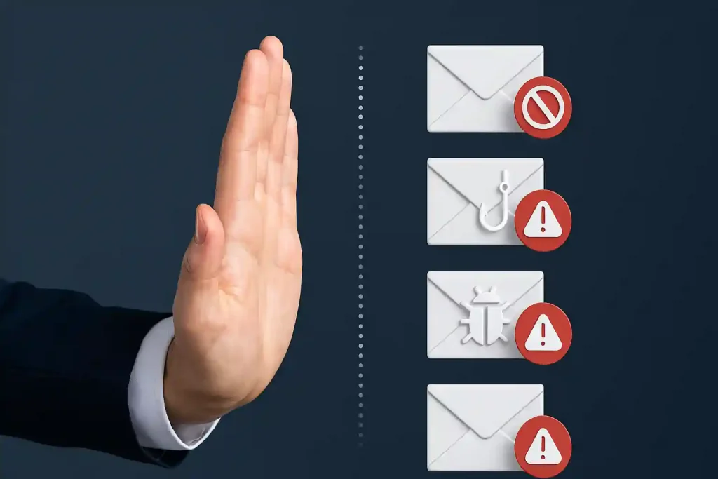 Secure email gateway blocking spam, phishing, malware, and malicious links with advanced spam filtering shields
