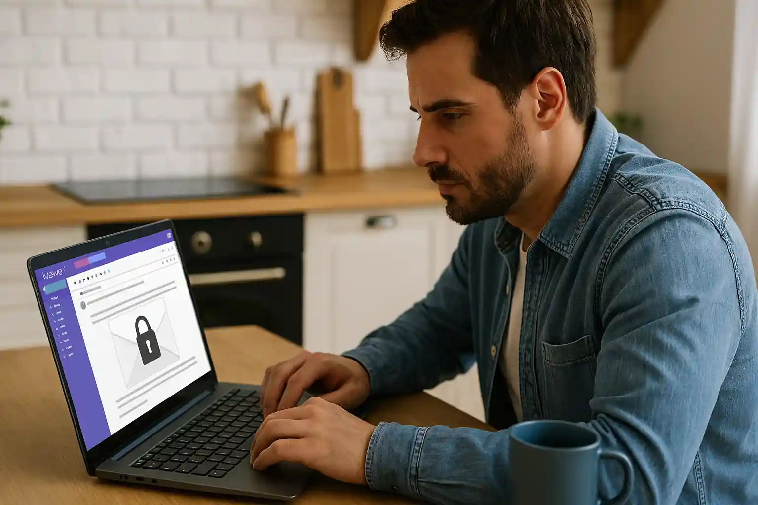 Secure Yahoo Mail email encryption illustration on laptop