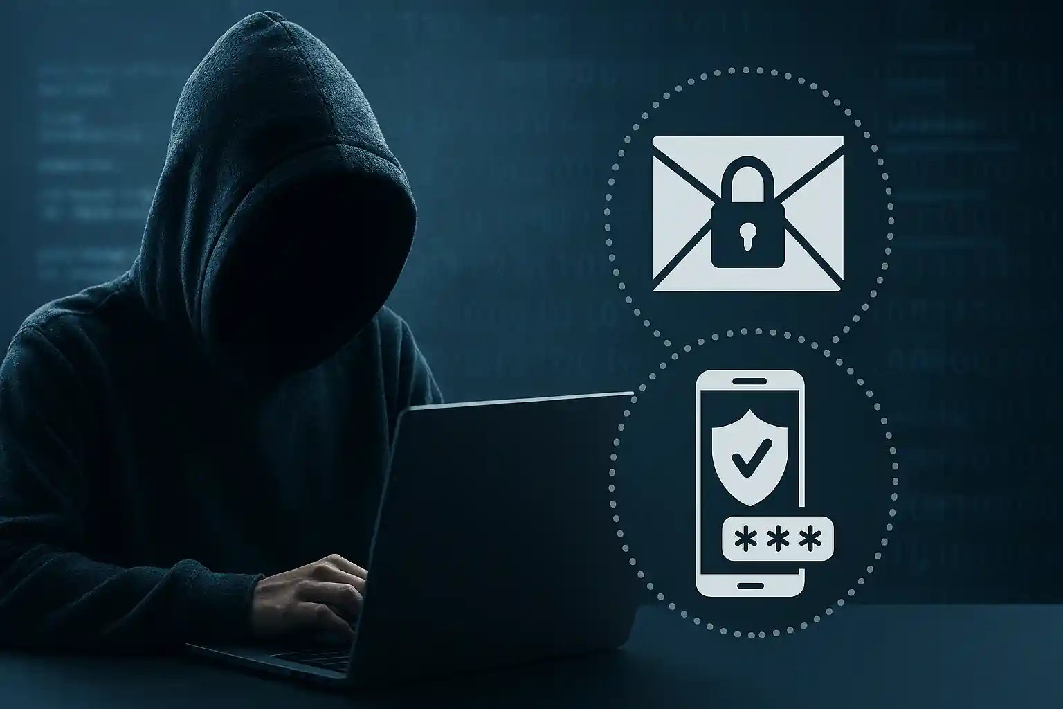 Hacker attempting to bypass multi-factor authentication and email security with digital lock and shield icons representing prevention strategies