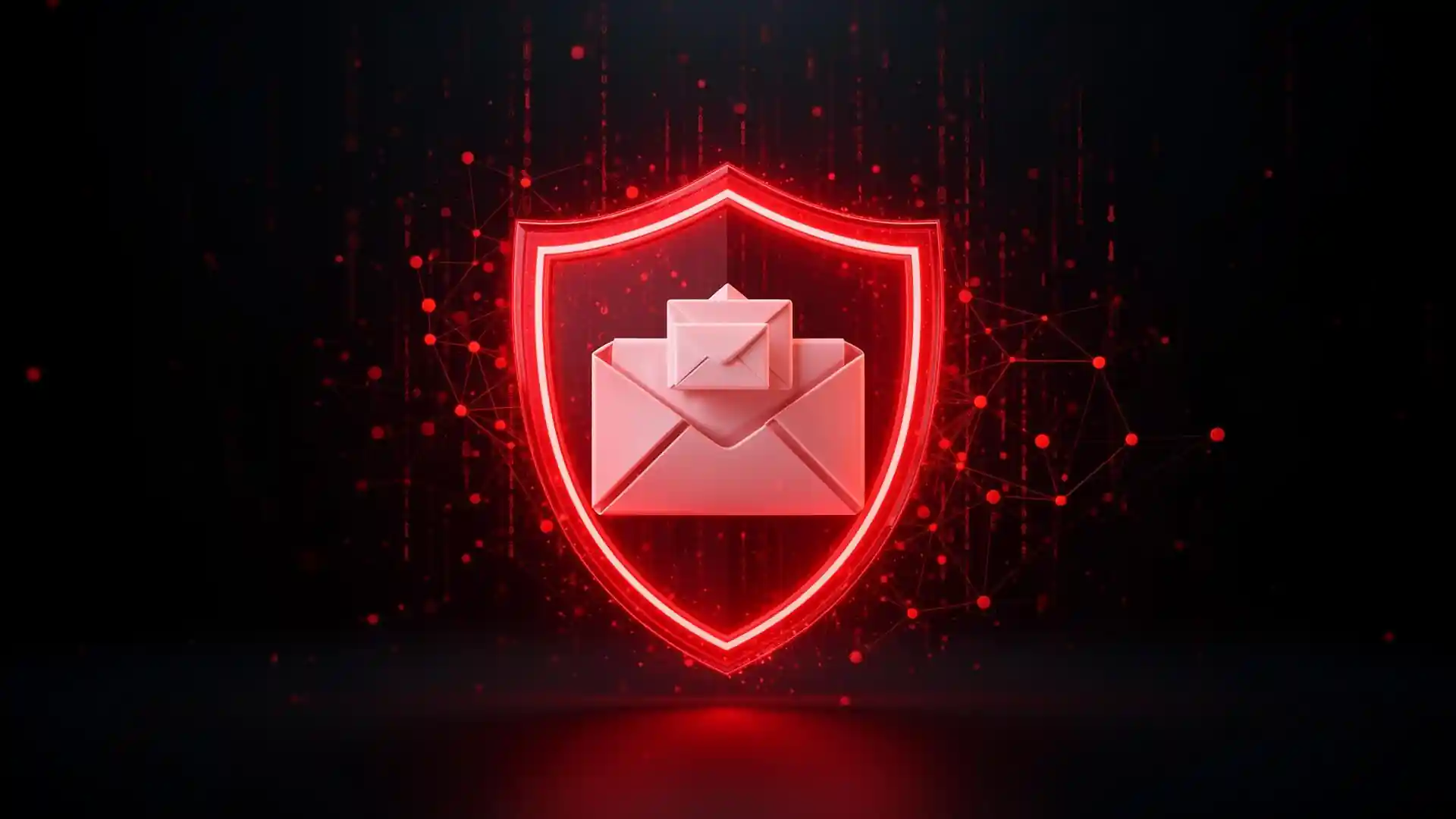 Business email security illustration with red shield and envelope icon, symbolizing modern enterprise protection against cyber threats.
