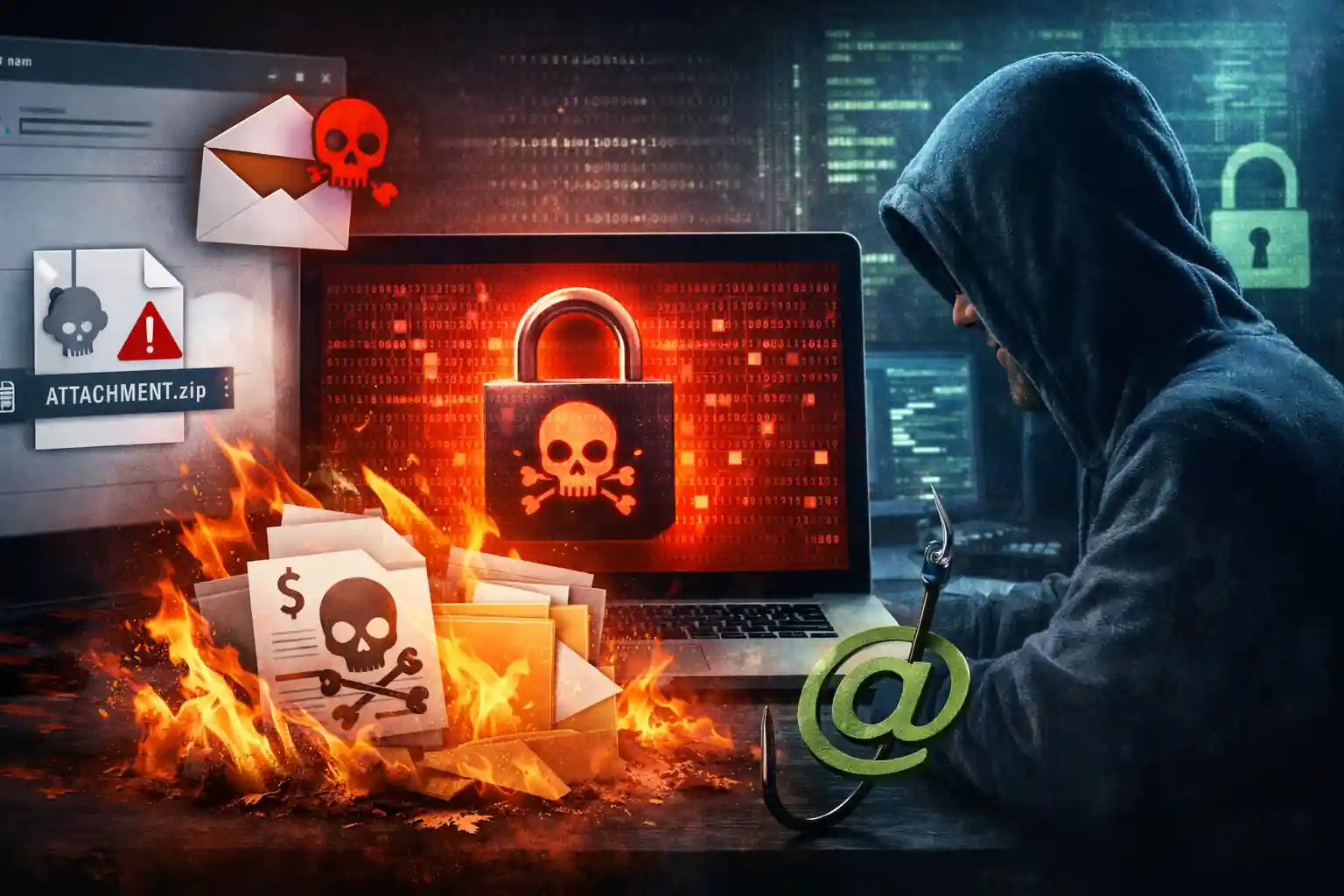 Ransomware and malware attack spreading through phishing email with malicious attachment targeting business email security