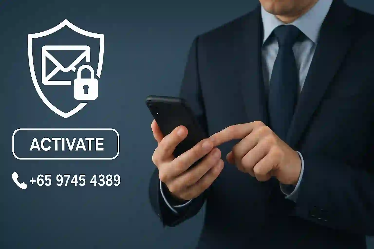 Secure email protection with digital shield blocking spam across multiple devices in a modern office