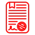 Red document icon with signature and prohibition symbol on black background