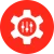 White gear icon with vertical sliders on red circular background
